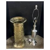 Brass Umbrella Stand & Lamp.