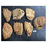 7 Vtg Leather Baseball Gloves,