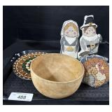 Thanksgiving Decor, Wooden Bowl, Mandala Plate.