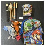 Mario Backpack, Bullwinkle Plushies, Recorders,