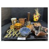 Ceramic Bowls & Mugs, Bell & Wooden Chicken.