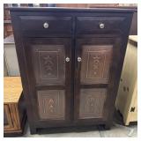 Rustic Dark Pine Jelly Cabinet w/ Punched Doors.