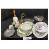Bells, Shells, Floral Plates, Pewter Bowl.