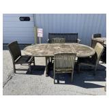 Bench Smith Teak Wood Oval Patio Table & Chairs.