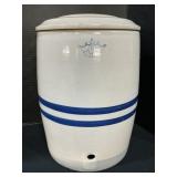 Roseville Blue Decorated Lidded 6 Gal Stoneware
