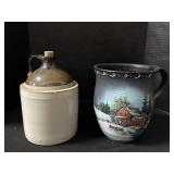 Hand Painted Planter & Stoneware Jug.