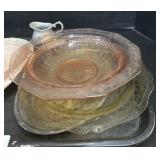 Pink Depression Plates & Bowls, Ceramic Pitcher.
