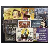 9 Metal Signs (Garage, Firefighter, Police).