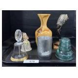 Carved Tusk, Vase, Bells.