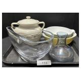 Corningware Bowls, Krosno Bowl, Purple Vase, Jar.