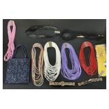Rope & Beaded Necklaces & Purse.