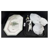 Christmas Plate, Milk Glass Vase & Container.