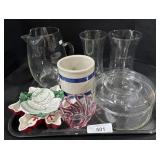 Glass Pitcher & Vases, Holiday Plates.