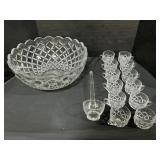 EAPG Glass Punch Bowl, Ladle & Cups.