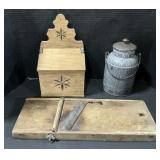Slaw Board Graniteware Milk Pail, Folk Art Box.