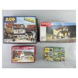 7 HO Scale Train Building Model Kits.