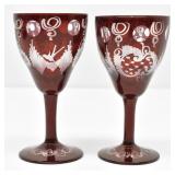 (2) Small Ruby Cut to Clear Goblets