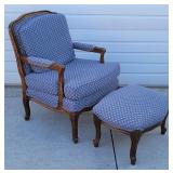Vintage Upholstered Arm Chair with Foot Stool