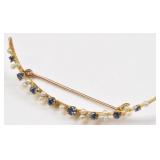 10K Gold Crescent Pin w/ Sapphires & Pearls