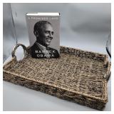 Wicker Tray and Book Titled A Promised Land by