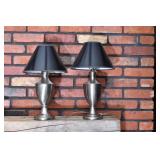 Pair of Silver Metal Lamps with Black Shades