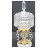 Crystal Marble Brass Lidded Compote Dish Mid