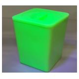 Uranium Jadeite Green Square Canister Jar w/ Lid