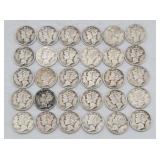 (30) 1925-1945 Mercury Head 90% Silver Dimes