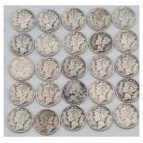 (25) 1928-1944 Mercury Head 90% Silver Dimes