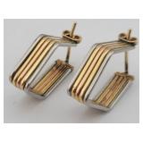 14K Tri-Tone Gold Geometric Design Earrings 6.9g