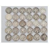 (30) 1928-1944 Mercury Head 90% Silver Dimes