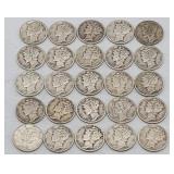 (25) 1936-1945 Mercury Head 90% Silver Dimes