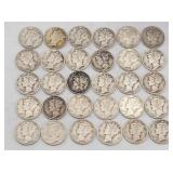 (30) 1924-1945 Mercury 90% Silver Dimes