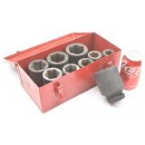 (9pc) Tekton 1" Drive Impact Sockets & Metal Box