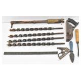 Auger Bits, Planes, Chisel & Brass Vtg. Air Pump