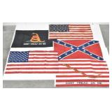 (5) Flags: American, Gadsden, Confederate Battle