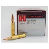 (50rd) 223 Rem FMJ Hornady Ammo