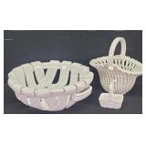 (3) Decorative White Ceramic Baskets