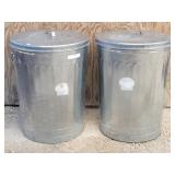 (2) Galvanized Metal Lidded Cans 27" T x 20" D