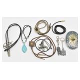 Various Bolo ties, Masonic Belt Buckle, Native