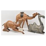(2) Leather Craft Camel Figurines + (1) Metal