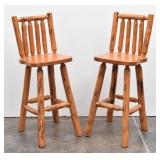(2) Rustic Log Bar Stools