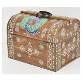 Hand-Painted Indian Peackock Art Wood Locking Box