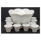 Colony Harvest Milk Glass Punch Bowl Set