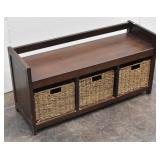 Wood Casual Storage Bench w/3 woven baskets