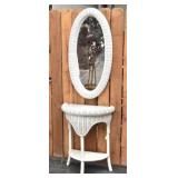 White Wicker Console table & Oval mirror