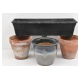 (4) Flower Pots: Glazed, Terra Cotta, Rectangular