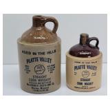 (2) Corn Whiskey Pottery jugs-Platte Valley