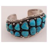 Old Pawn Sterling & Turquois Heavy Cuff Bracelet
