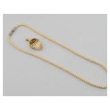 Elk Tooth & 14K Gold Pendant w/ Bead Necklace